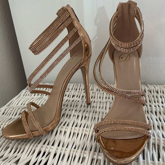Rose Gold Sequins Strap Heels - Picture 1 of 5